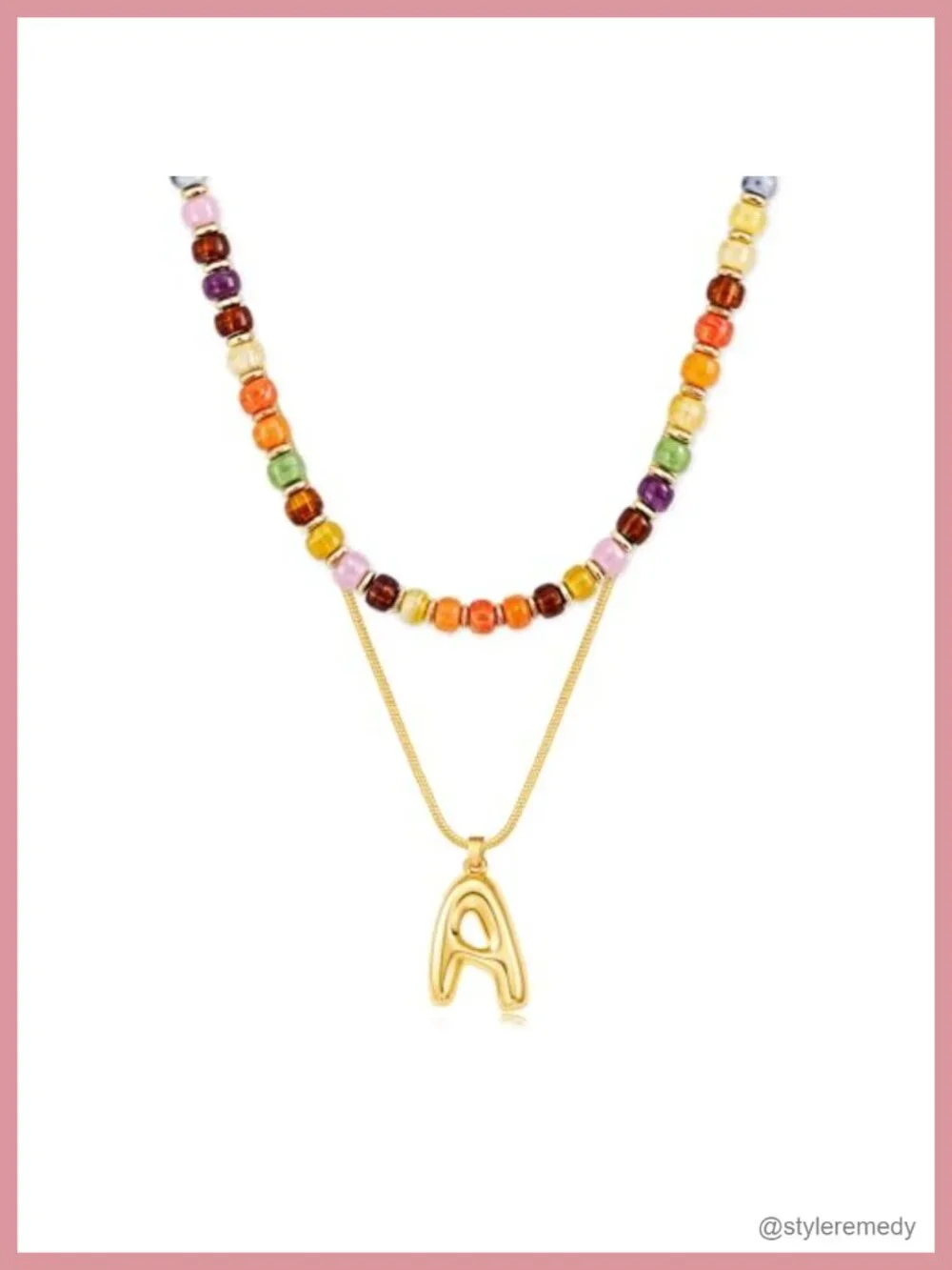 Layered Initial Necklace Set: 14K Gold Plated Bubble Letter Pendant & Acrylic